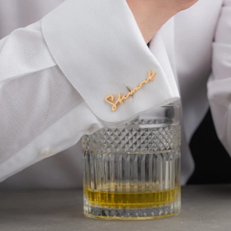 Custom Name Cufflinks 18K Gold - Men'S Groom 评论和价格