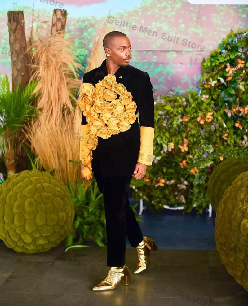 Yellow Black Men Suits Set 2 P - Men'S Groom 评论和价格