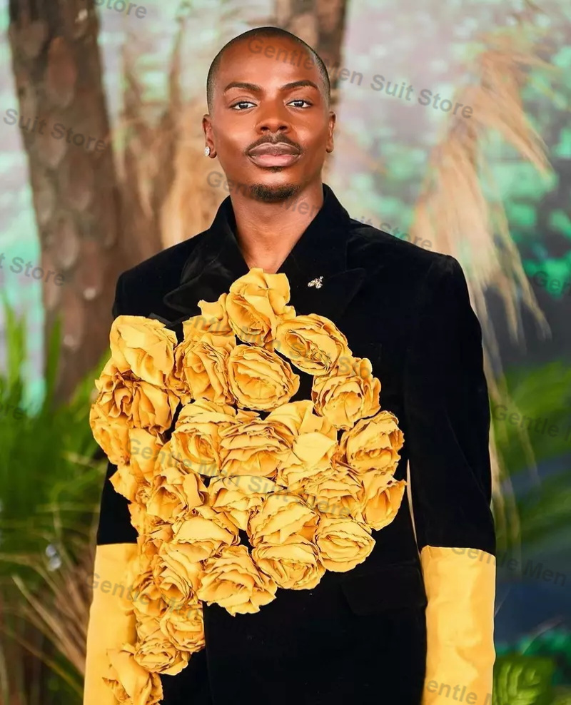 Yellow Black Men Suits Set 2 P - Men'S Groom 评论和价格