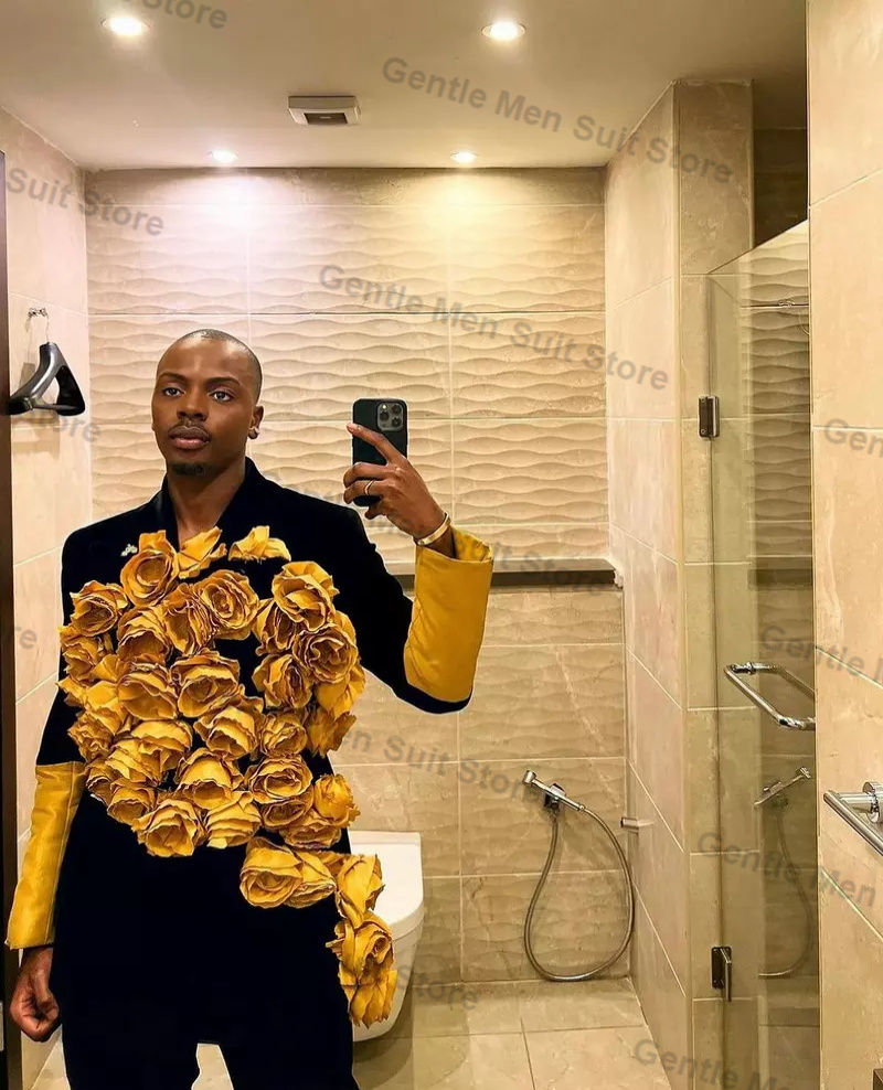 Yellow Black Men Suits Set 2 P - Men'S Groom 评论和价格